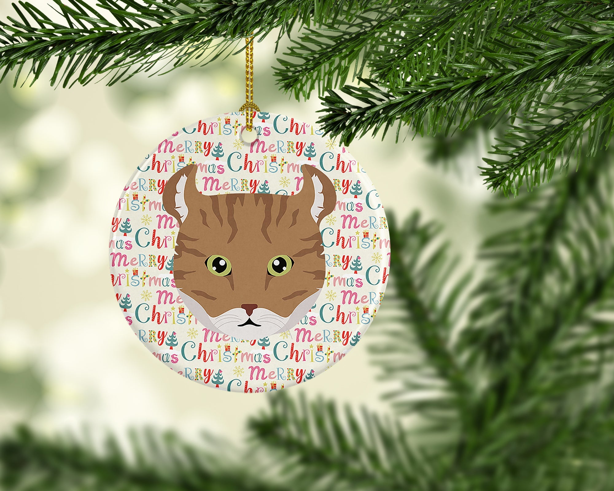 Highlander Lynx Cat Christmas Ceramic Ornament