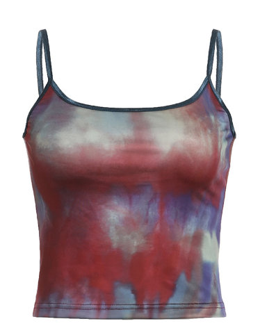 Tie-Dye Mesh See-Through Backless Camisole Top
