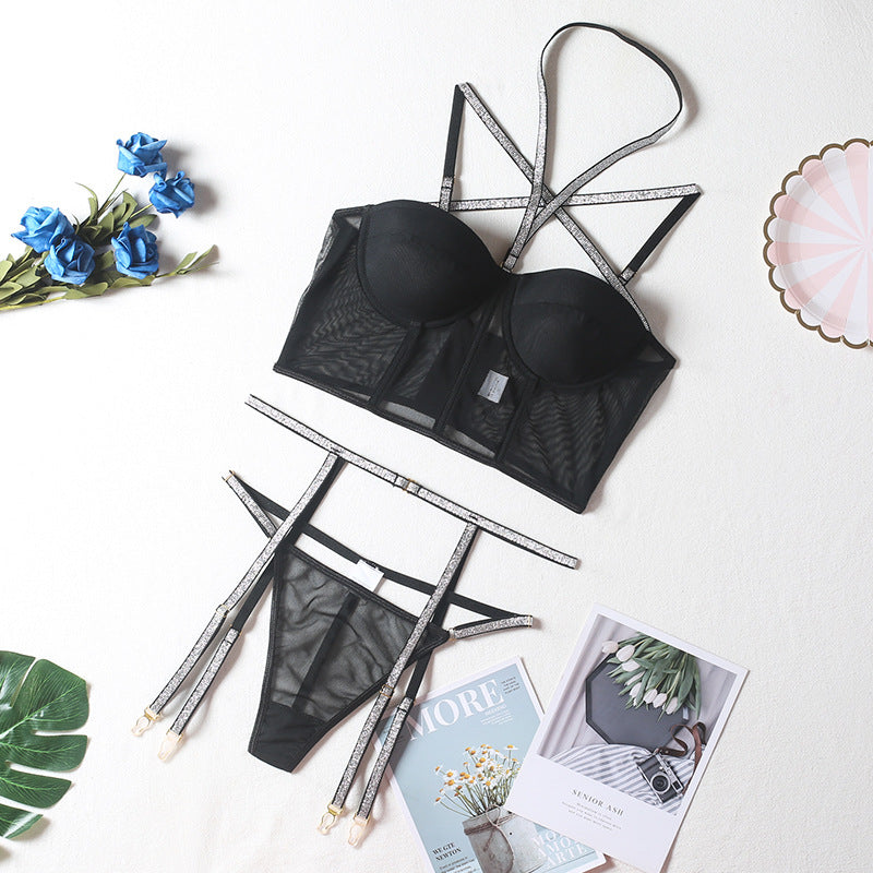 Lace Bralette and Garter Belt Set with Underwire