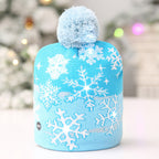Knitted LED Hat with Christmas Tree and Snowman Design | Embroidered Cap