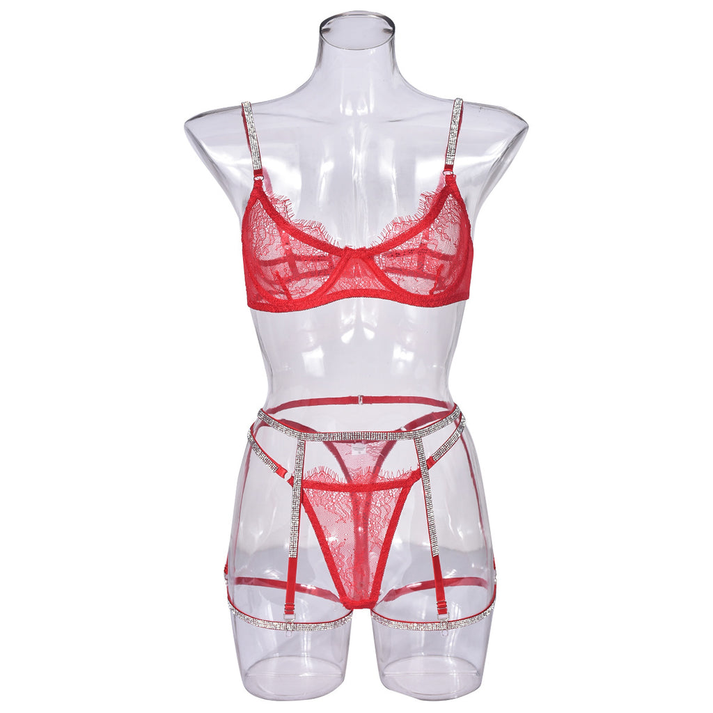 Lace Eyelash Trim Sexy Lingerie Set with Underwire