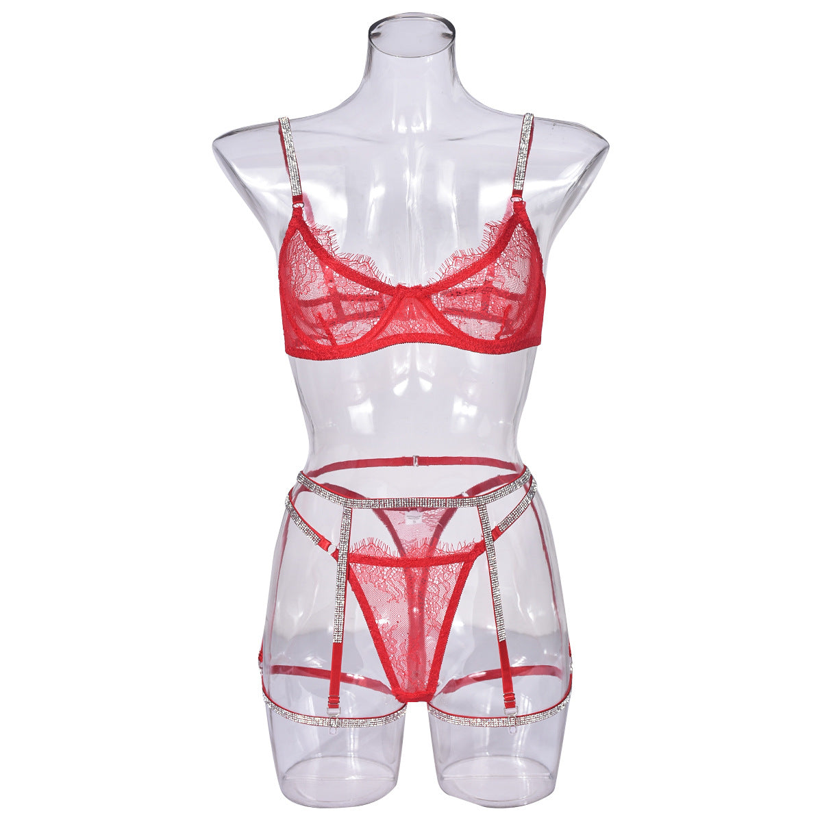Lace Eyelash Trim Sexy Lingerie Set with Underwire