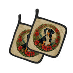 Entlebucher Mountain Dog Christmas Flowers Pair of Pot Holders