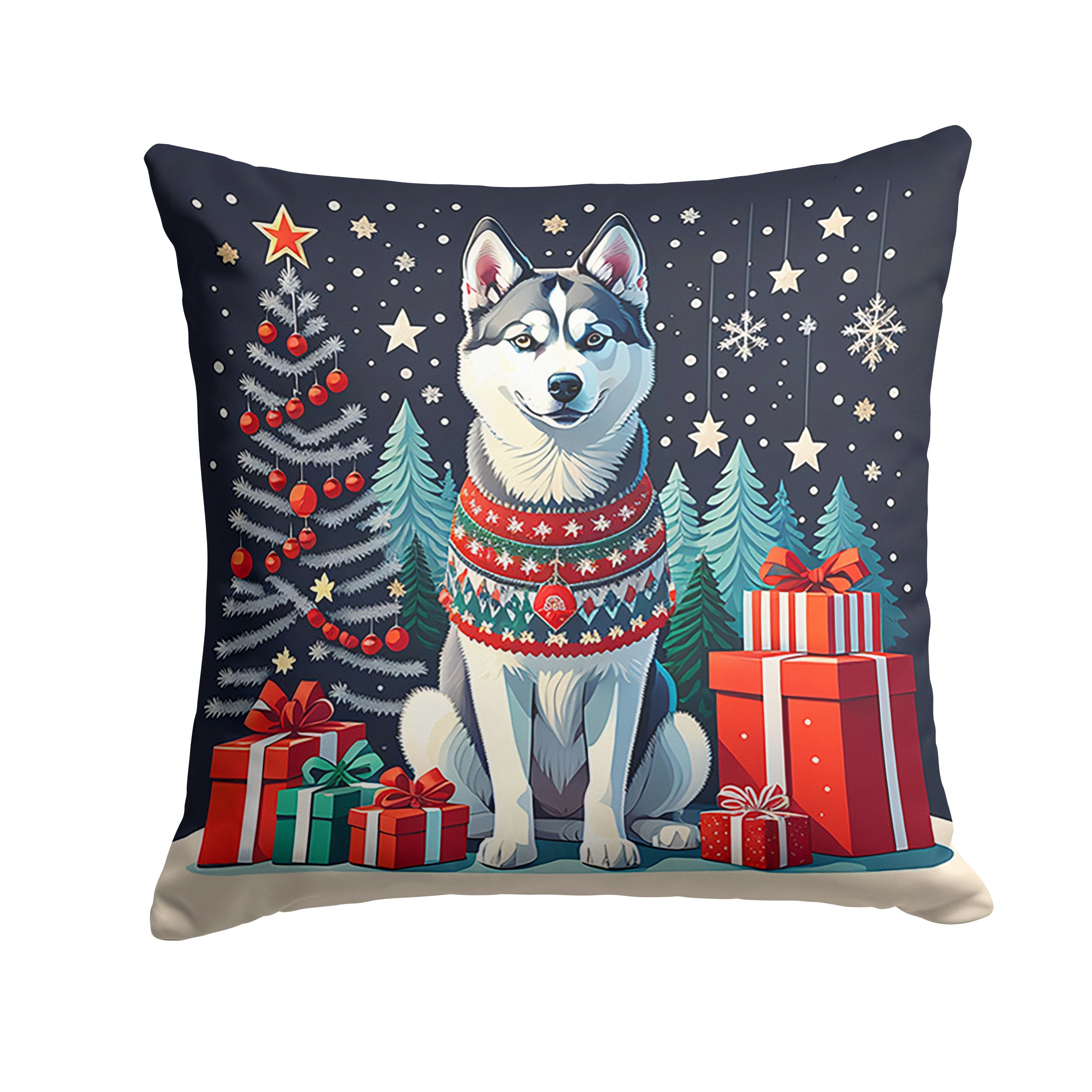 Siberian Husky Christmas Throw Pillow