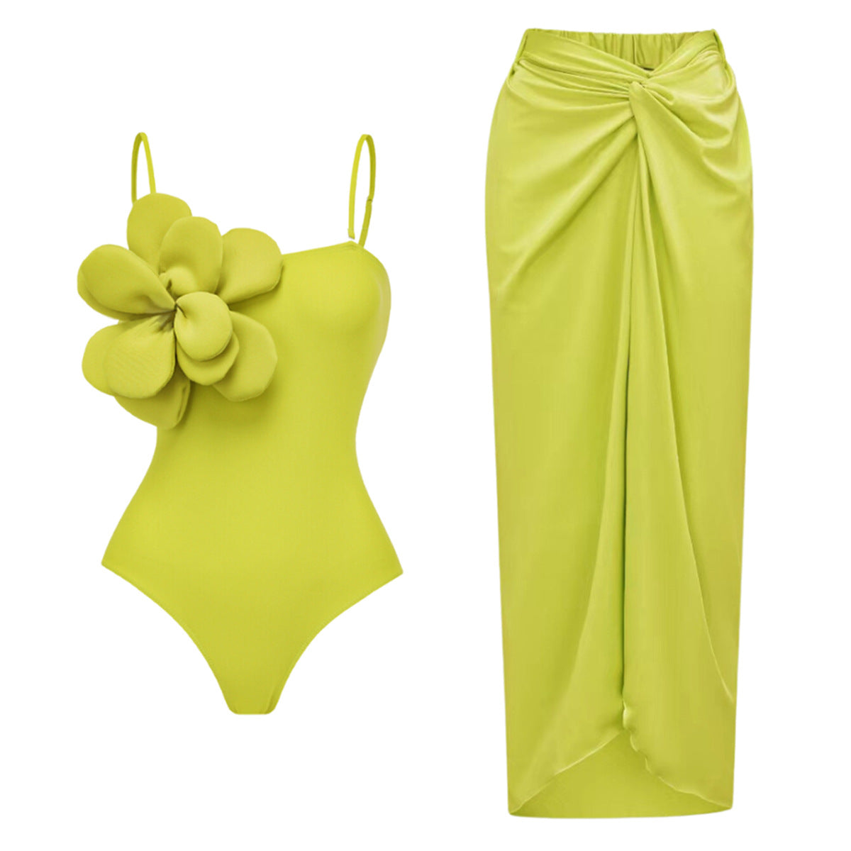 Solid Color Strapless Floral One-Piece Swimsuit 2024