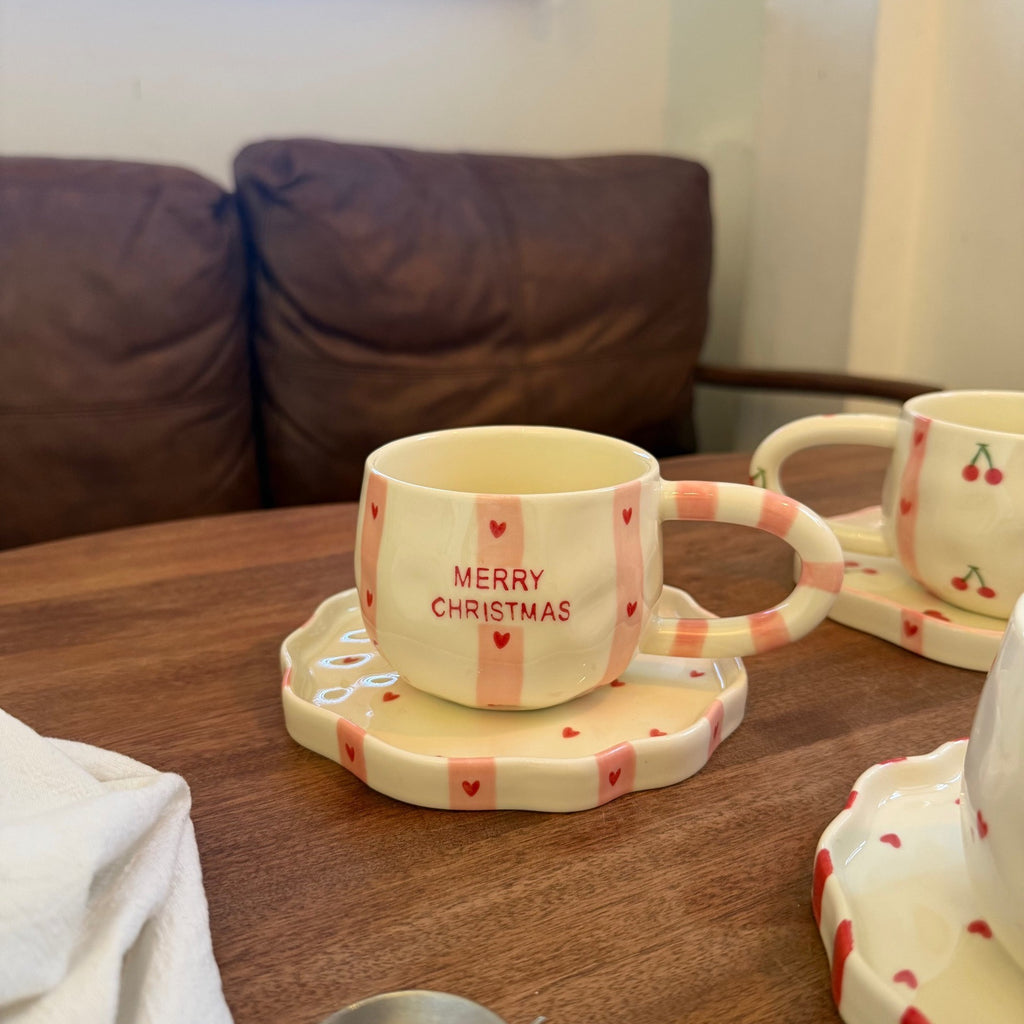 Hand-Painted Christmas Ceramic Coffee Cup & Saucer