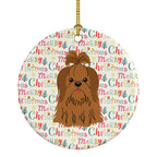Merry Christmas Shih Tzu Silver Chocolate Ceramic Ornament