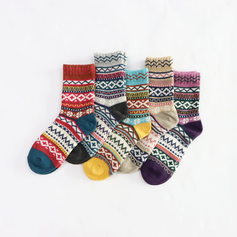 Thick Wool Socks with Needle and Thread Design