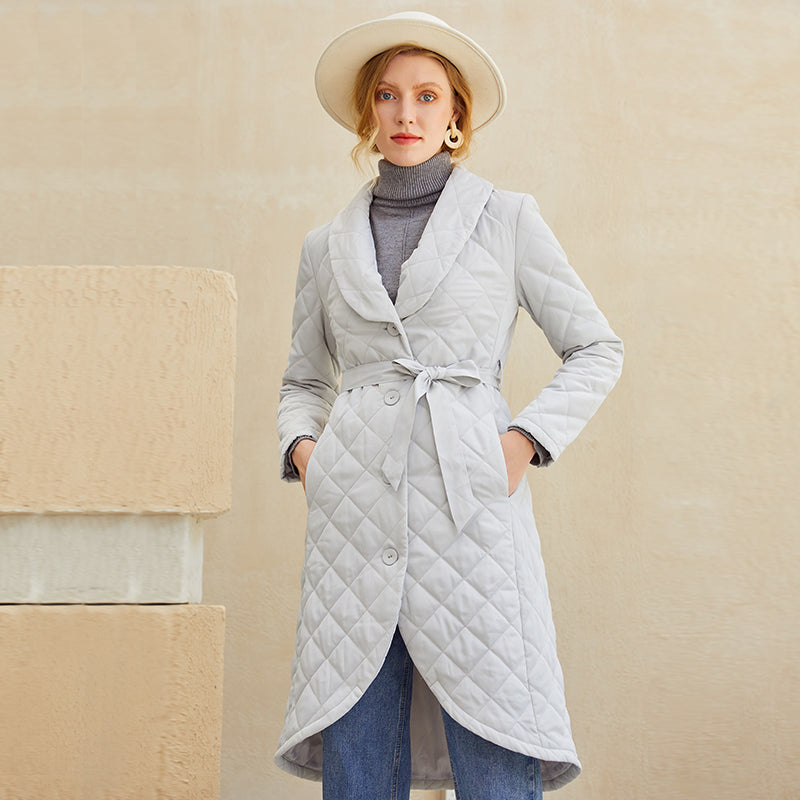 Mid-Length Slim Silver Warm Cotton Coat for Women