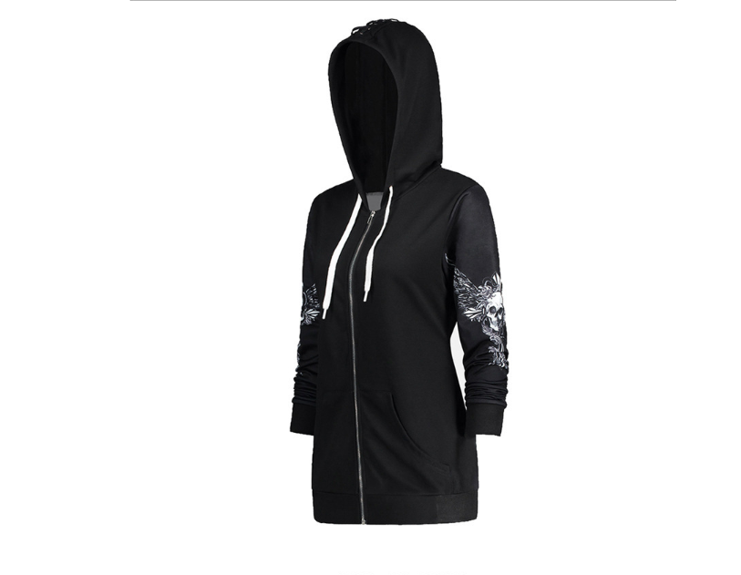 Hooded Long-Sleeved Sweater with Wing Print