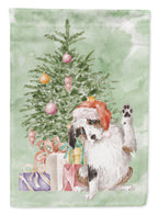 Australian Shepherd High Five Christmas Presents and Tree Garden Flag
