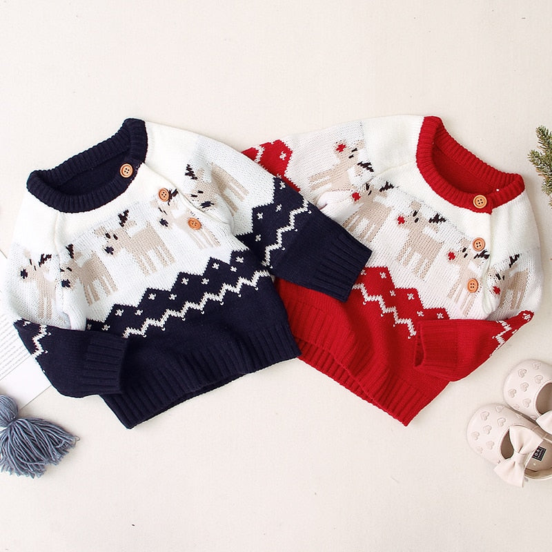 Knitted Cartoon Christmas Reindeer Sweater for Kids