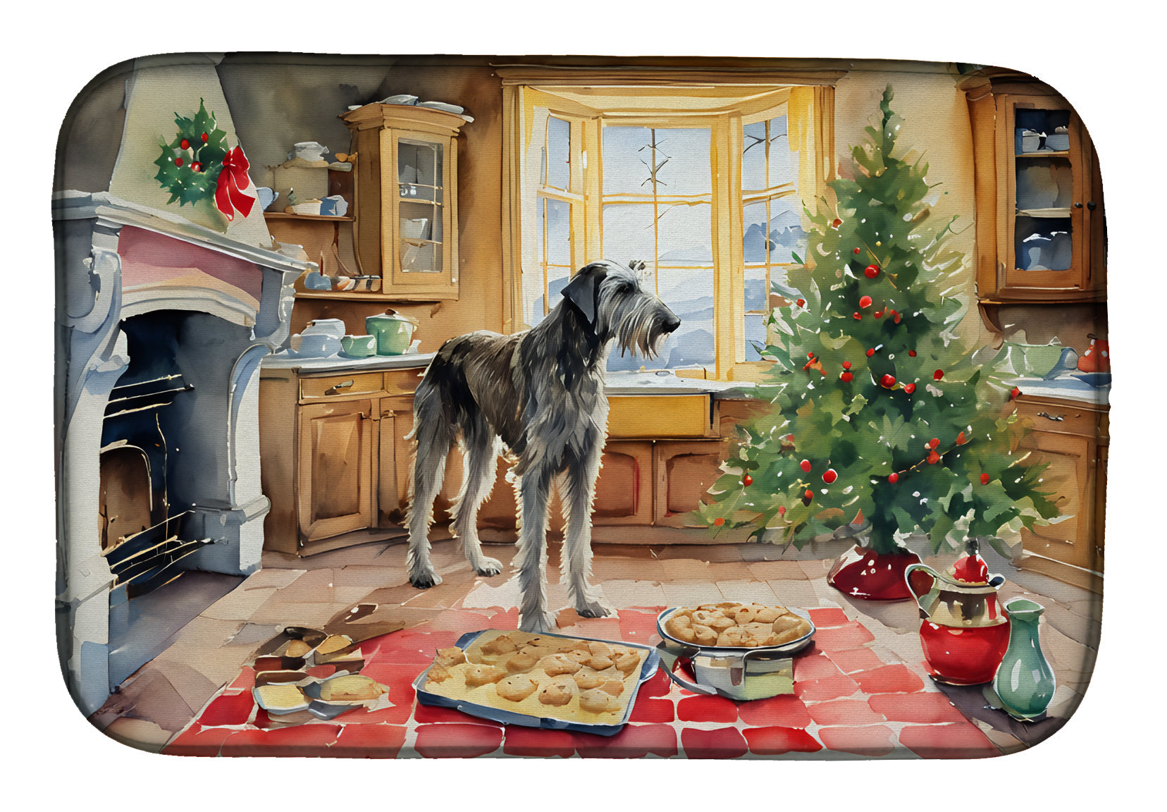 Irish Wolfhound Christmas Cookies Dish Drying Mat