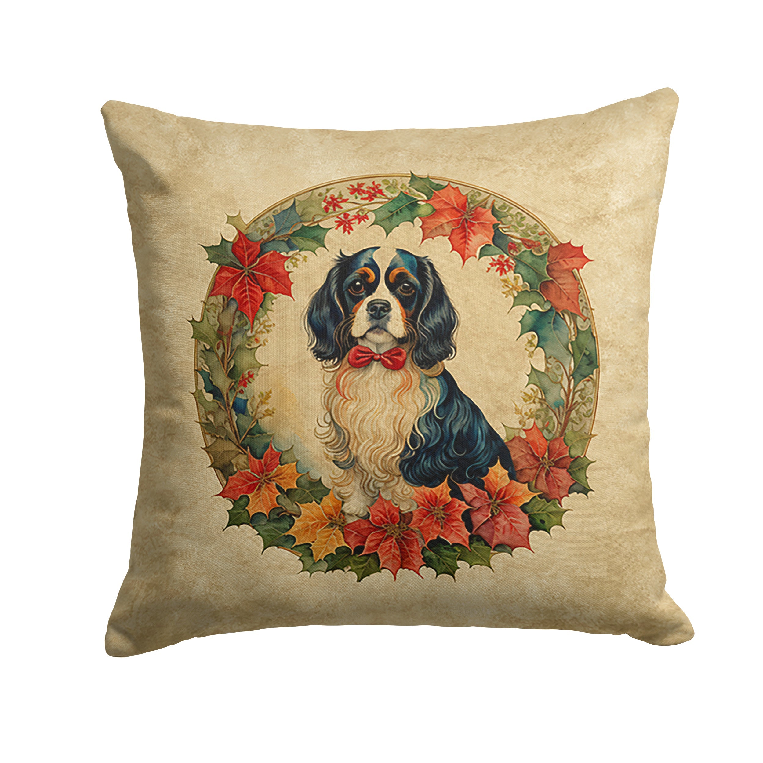 Cavalier Spaniel Christmas Flowers Throw Pillow