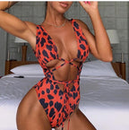 Red Leopard Print Bikini with Thin Straps