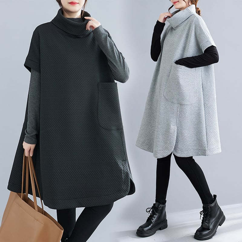 Loose Mid-Length Turtleneck Pullover Dress for Casual Wear | Streetwear
