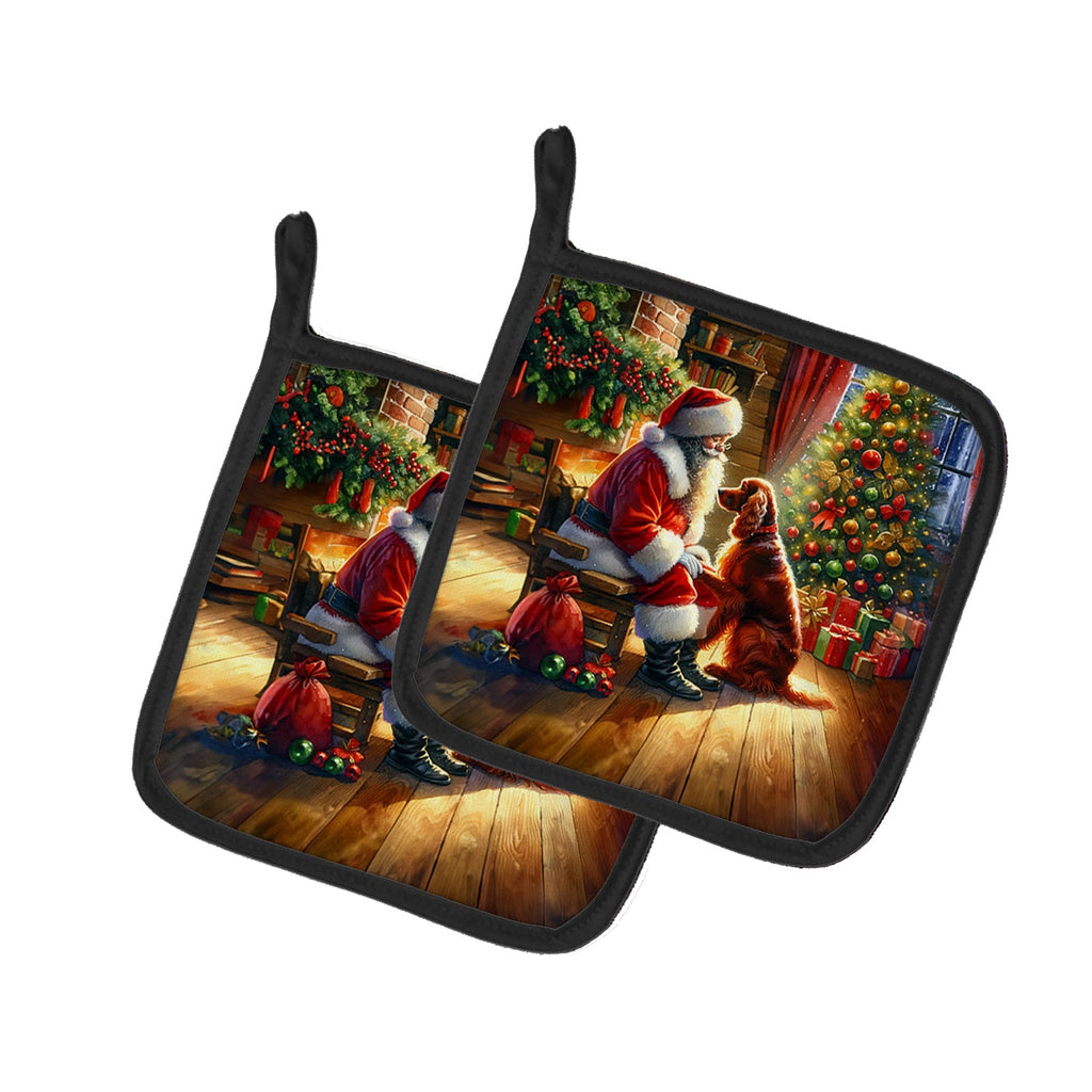 Irish Setter and Santa Claus Pair of Pot Holders