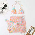 2022 Women's Striped Bikini Set with Skirt (3 Pieces)