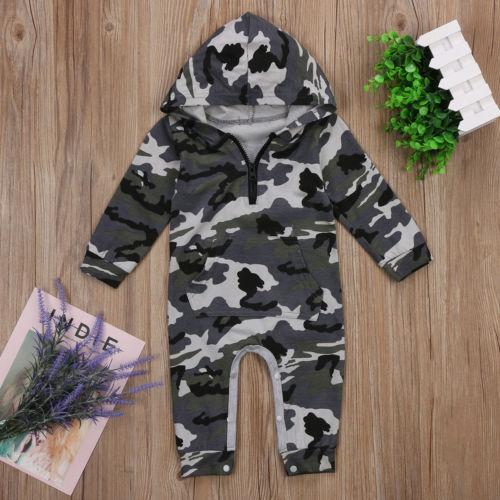 Camo Print Hooded Long Sleeve Baby Bodysuit