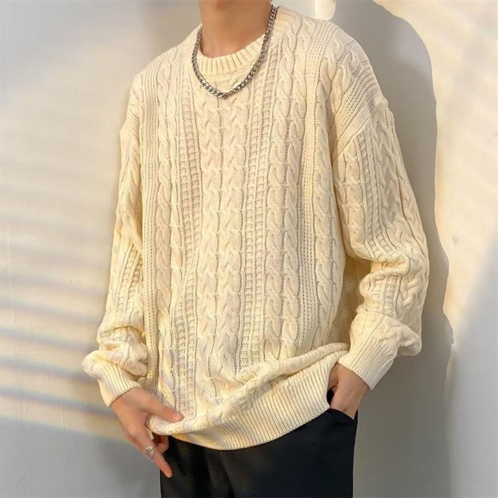 Korean Knitted Pullover Sweater for Men in Solid Color | Streetwear