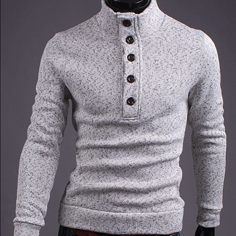Trendy Men's Turtleneck Sweater with Buttons