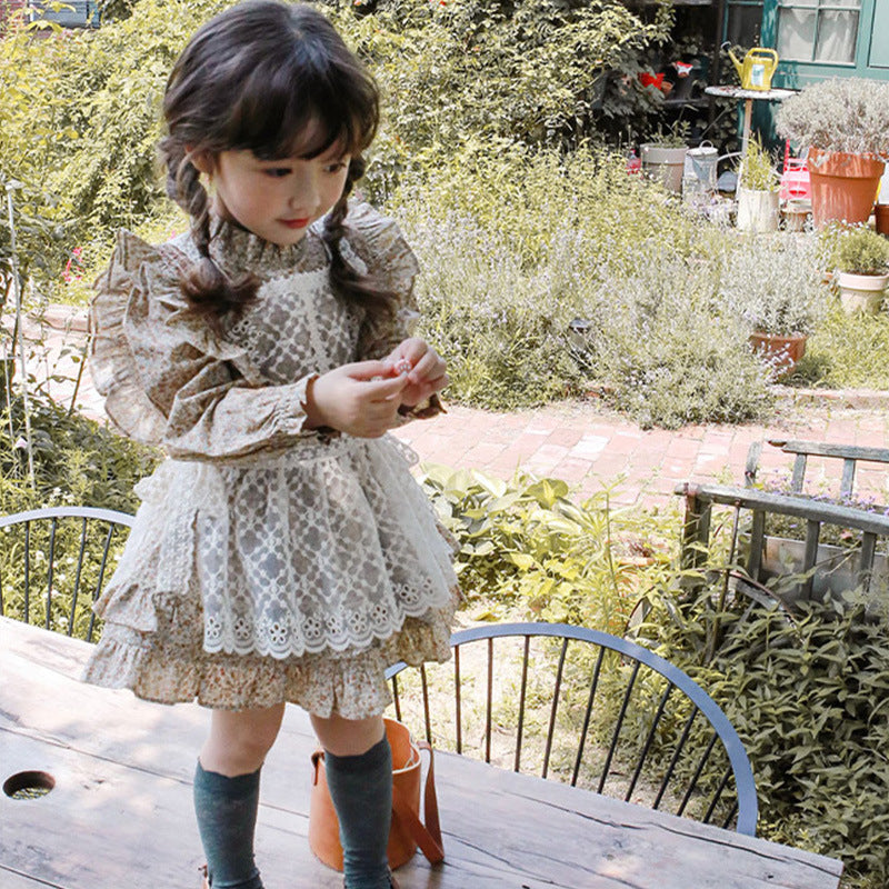 Girl's Floral Lace Pinafore Dress Set