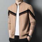 Men's Stand Collar Contrast Color Sweater for Autumn/Winter