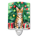 Toyger Cat By the Christmas Tree Ceramic Night Light