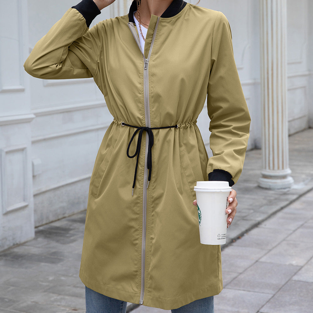 Long Hooded Waist Trench Coat