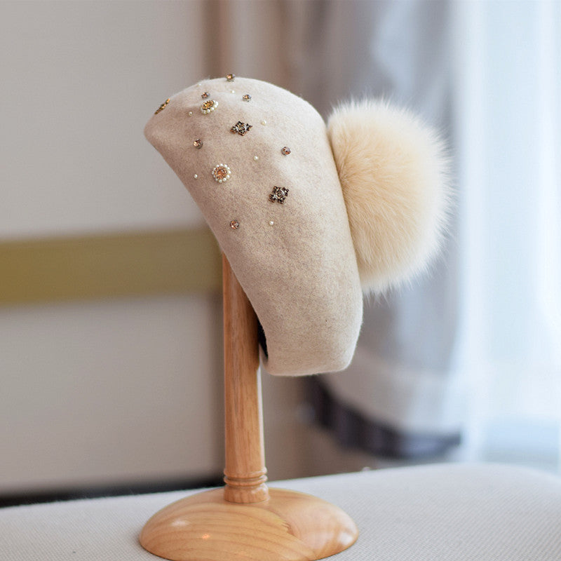 Simple Retro Wool Hat for Women's Fashion | Embroidered Cap