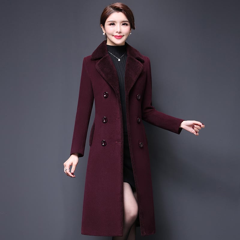 Middle-aged Women's Woolen Coat for Warmth and Style