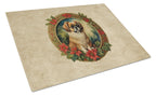 Tibetan Spaniel Christmas Flowers Glass Cutting Board