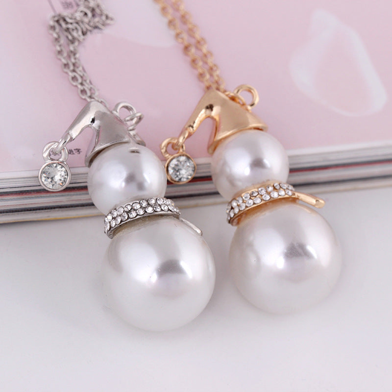 Long Sweater Chain with Pearl Snowman Pendant Necklace