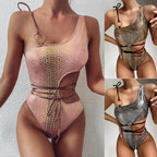 2020 Trendy One-Shoulder Snake Print Swimsuit