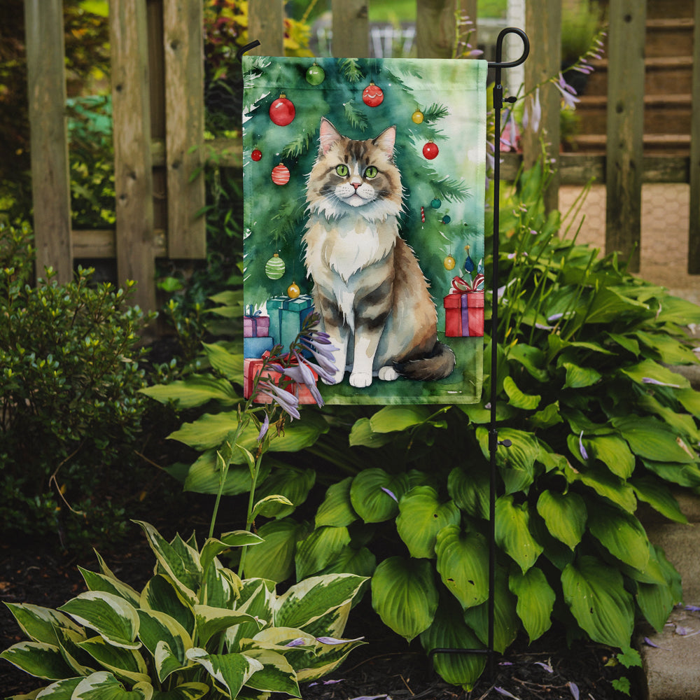 Ragamuffin Cat By the Christmas Tree Garden Flag