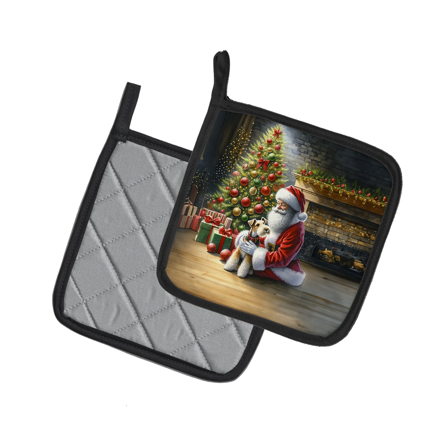 Fox Terrier and Santa Claus Pair of Pot Holders