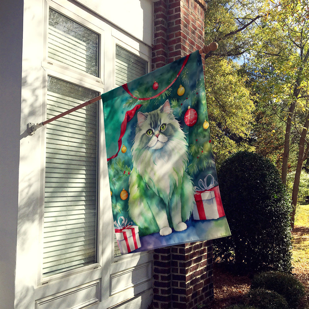 Persian Cat By the Christmas Tree House Flag
