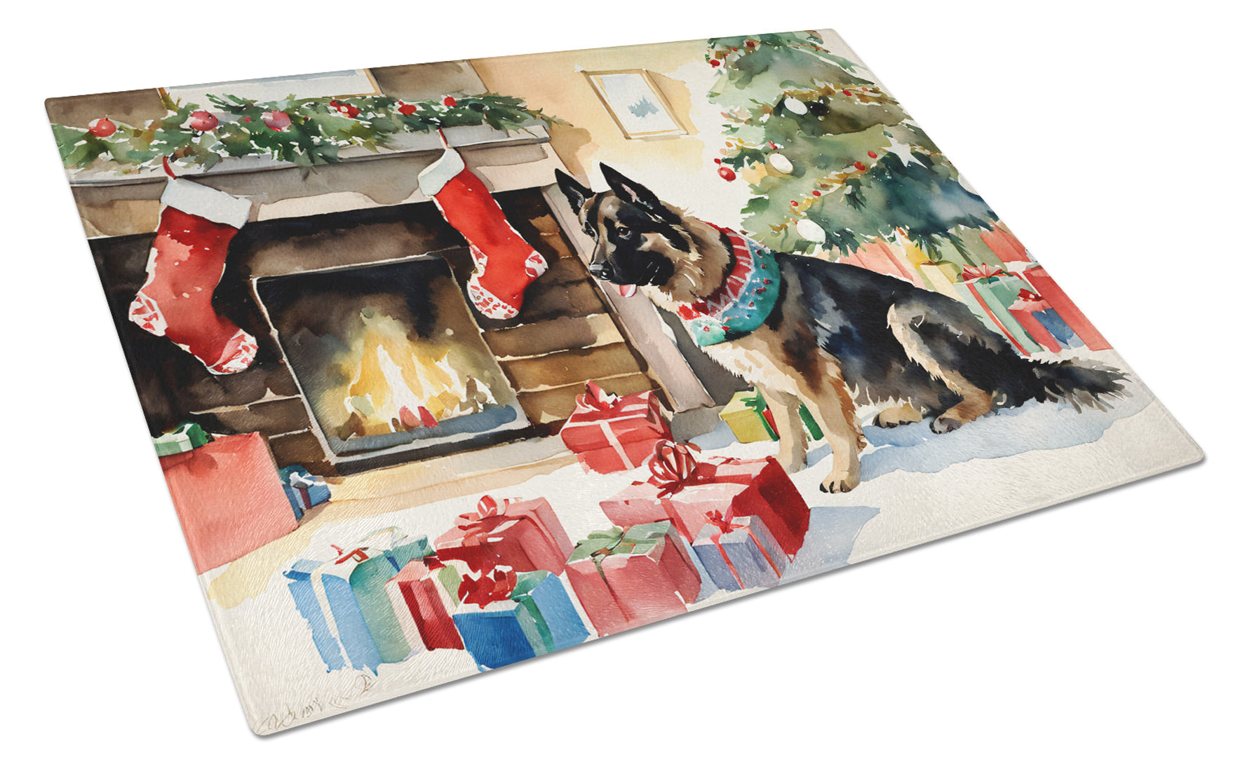 Norwegian Buhund Cozy Christmas Glass Cutting Board