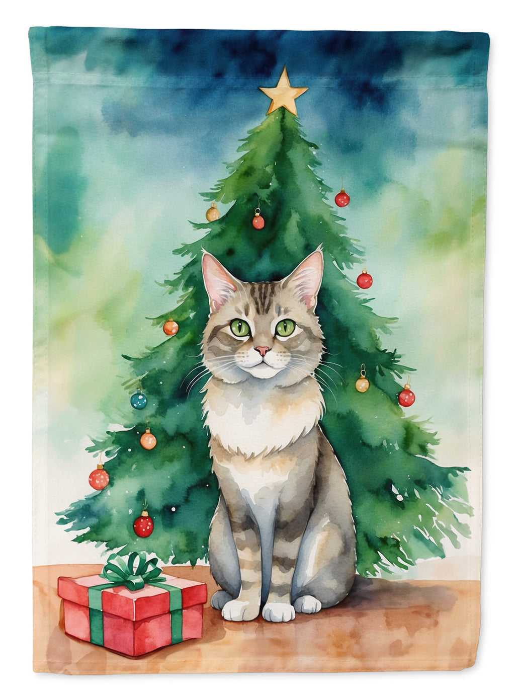 Dwelf Cat By the Christmas Tree Garden Flag