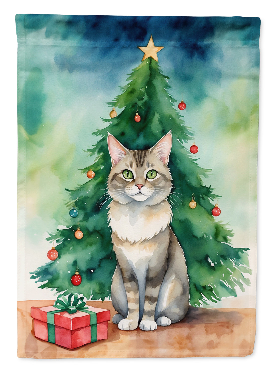 Dwelf Cat By the Christmas Tree Garden Flag