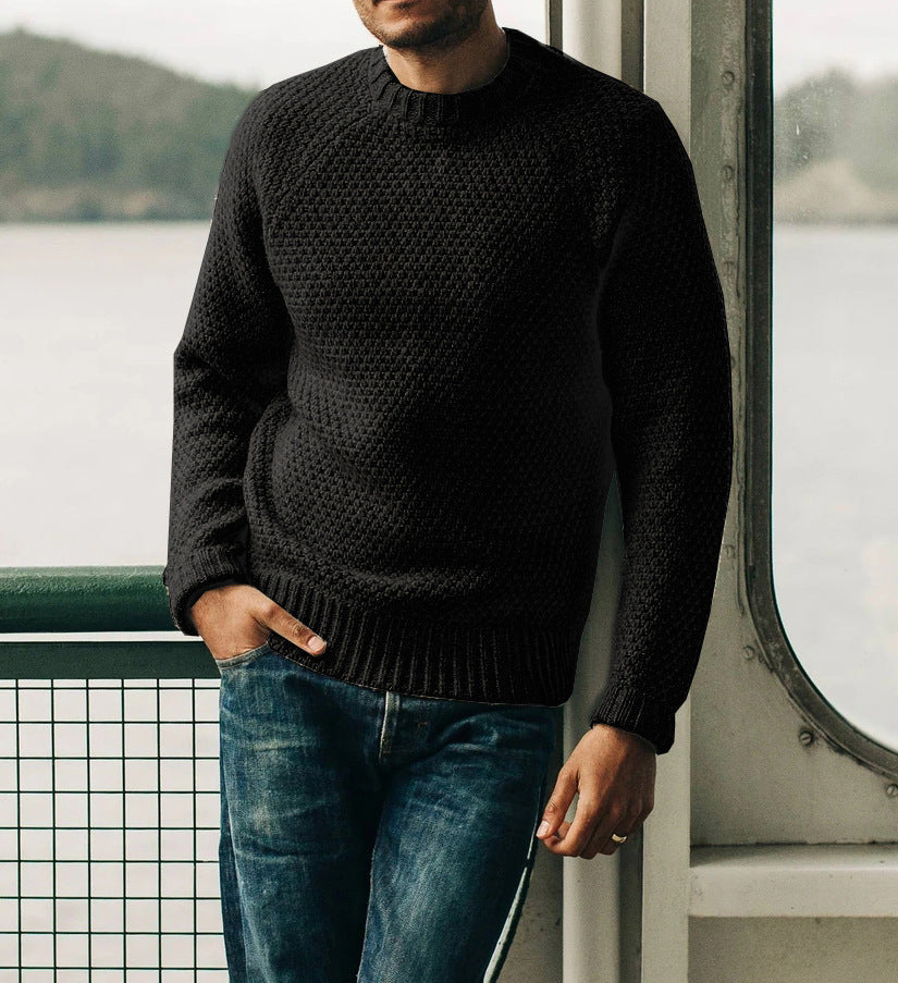 Men's Solid Color Casual Round Neck Knitted Sweater