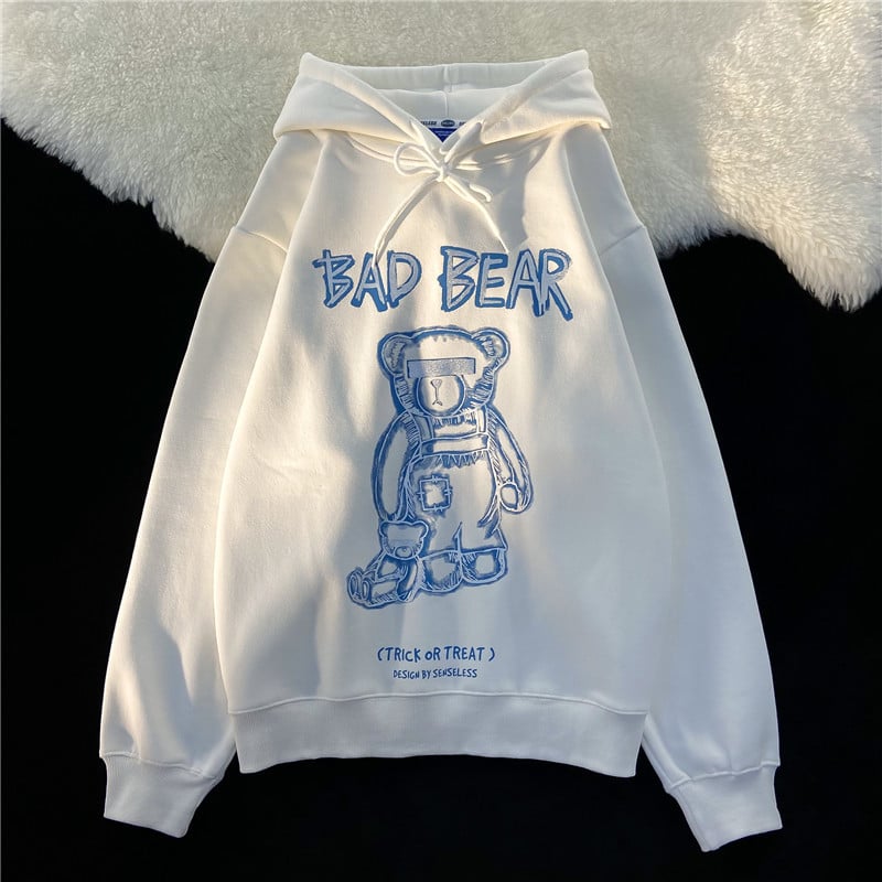 Women's Oversized American Hiphop Bear Hoodie Top | Streetwear