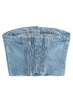 Blue Off-Shoulder Denim Corset Crop Top for Women