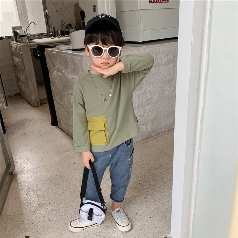 Korean Kids' Round Neck Pullover with Big Pocket