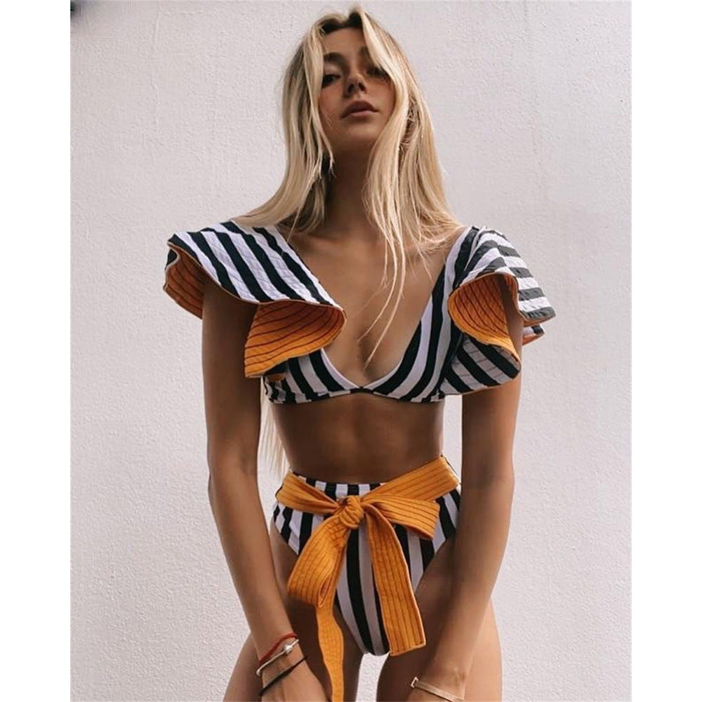 2024 Women's High-Waisted Striped Bikini Swimsuit