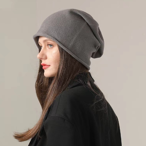 Japanese Style Black Thin Letter Beanie Hat | Embroidered Cap