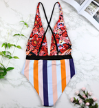 Triangle One-Piece Deep V Sexy Swimsuit with Print