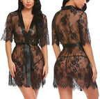 Lace Deep V-Neck Robe with Tie, Lingerie Nightgown