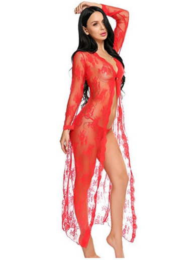 Lace Robe and Long Dress Plus Size Lingerie Set