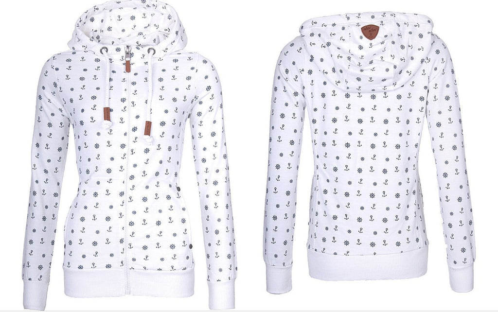 Women's Plus Fleece Sweater with Hooded Zipper Print